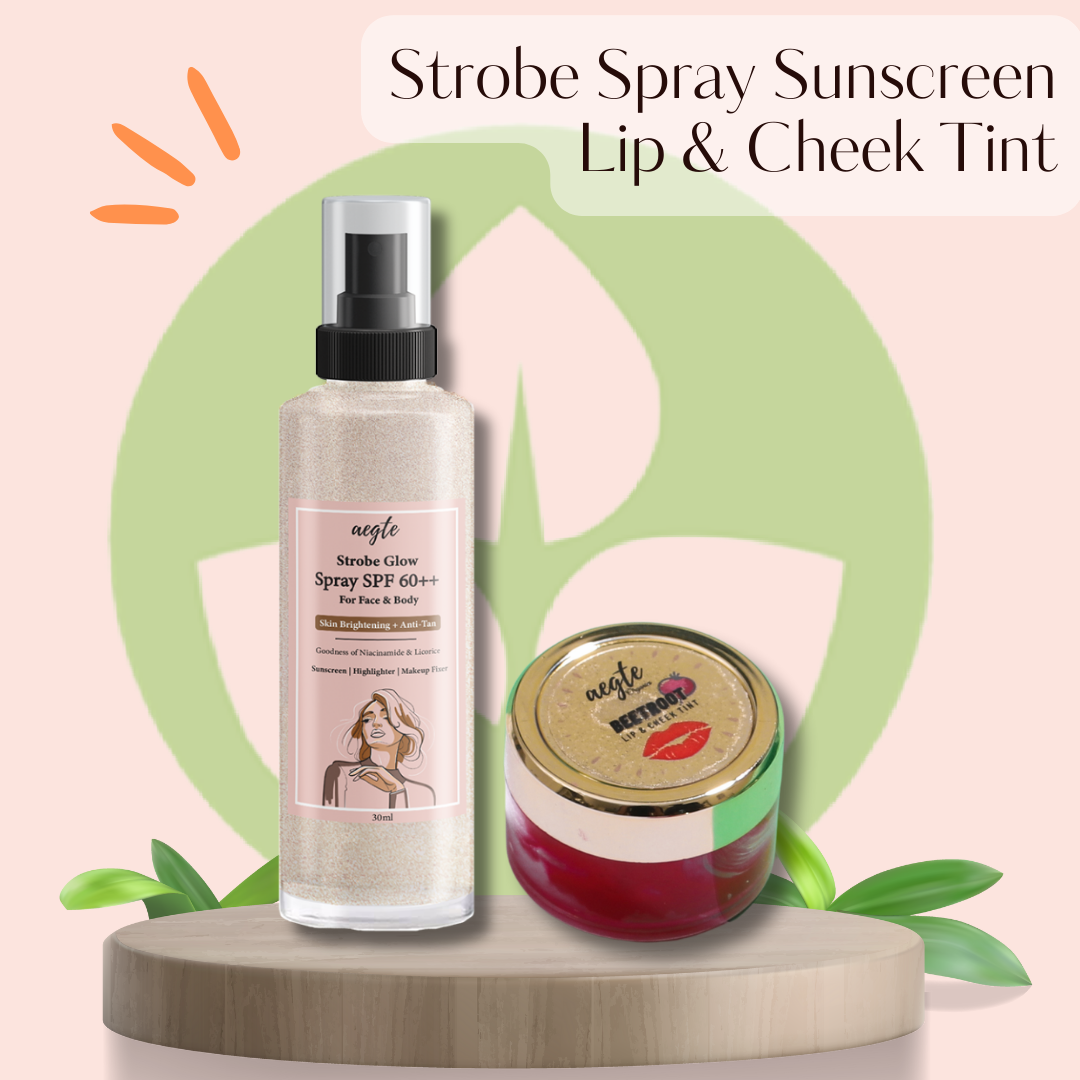 Aegte Organics Lip And Cheek Tint Balm And 3 In 1 Strobe Glow Spray Spf 60