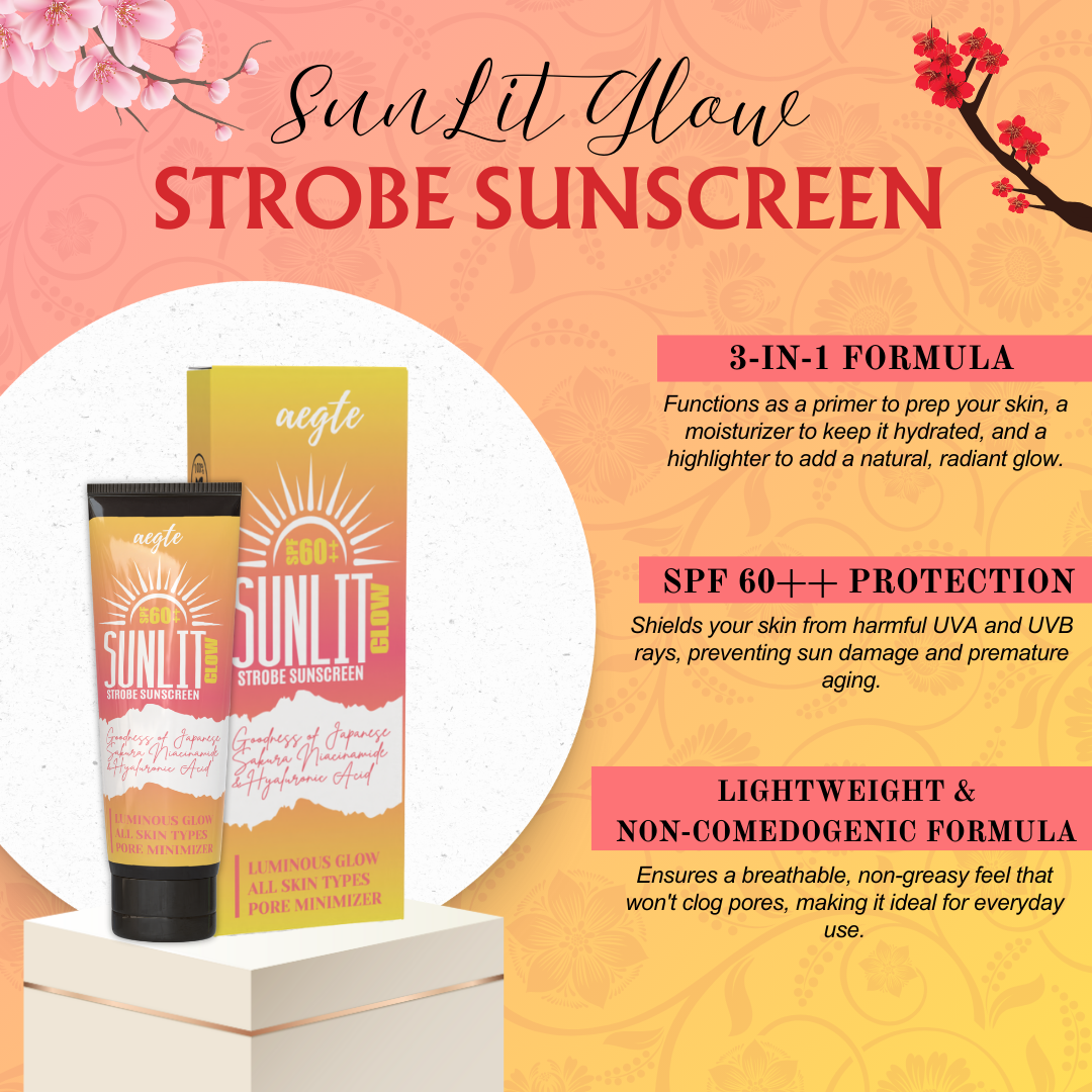 Aegte Sunlit Glow Strobe Sunscreen SPF 60++ (Moisturizer + Highlighter) 30gm