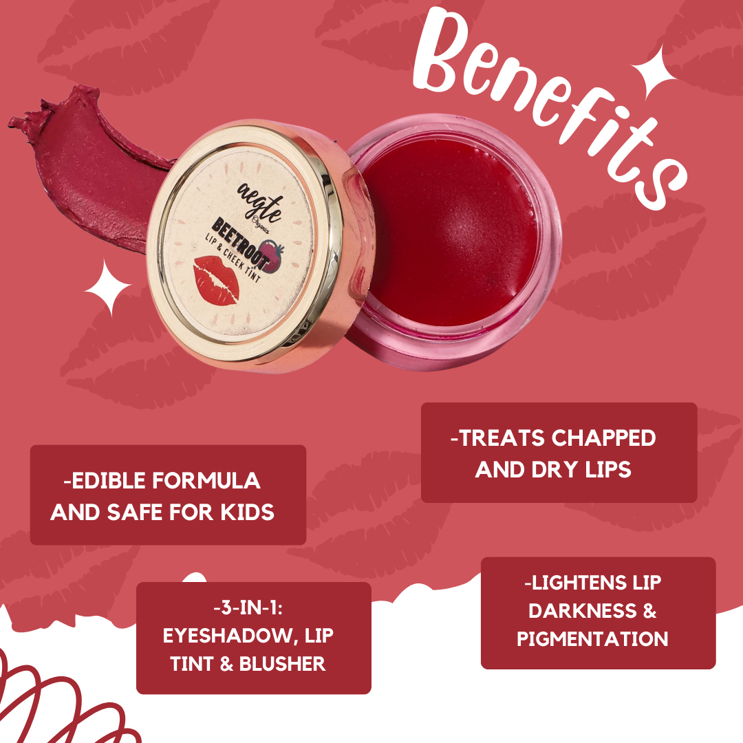 Aegte Organics Beetroot Lip and Cheek Tint Edible Balm Lighten Dark lips Nourish & Hydrate Dry Chapped Lips Lab Certified