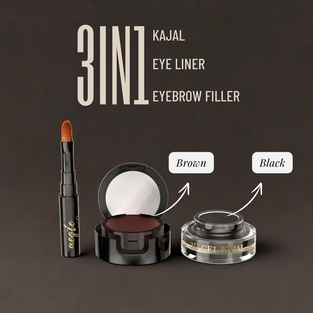 Aegte 3D Gel Kajal (3 in 1 Kajal-Gel Eyeliner-Eyebrow Filler) with Almond & Biotin 8gm