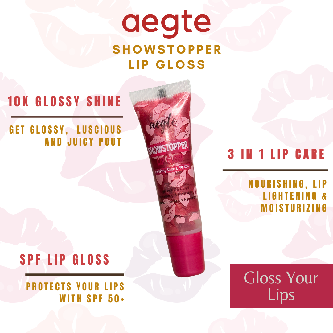 Aegte ShowsTopper Lip Glow Gloss 10X Glossy Shine | Lip Lightening SPF 50+ | Lightens Dark Lips | SPF Lip Gloss