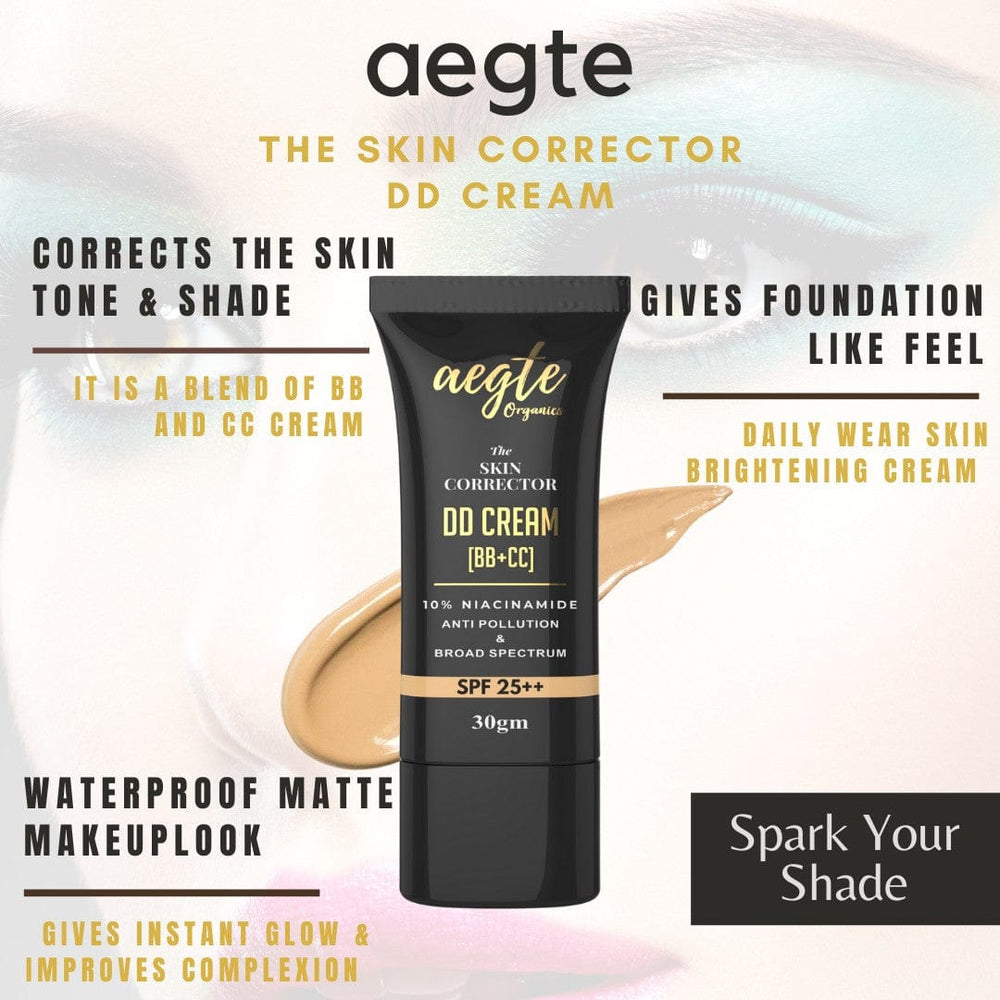 Aegte Organics Lip & Cheek Tint Balm, Skin Corrector DD Cream, 3 in 1 Strobe Glow Spray SPF 60++,  Mattifying Pore Blur Beauty Filter Primer + Sunscreen &  360° Protect Jelly Tinted Lip Lightening Treatment Balm SPF 30++