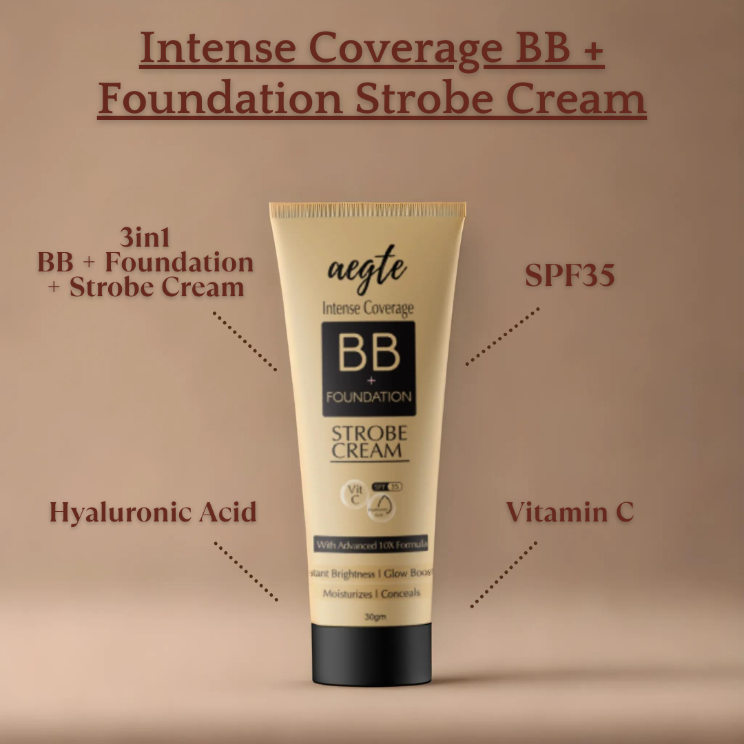 Aegte Intense Coverage BB + Foundation Strobe Cream with SPF 35, Hyaluronic acid and Vitamin C