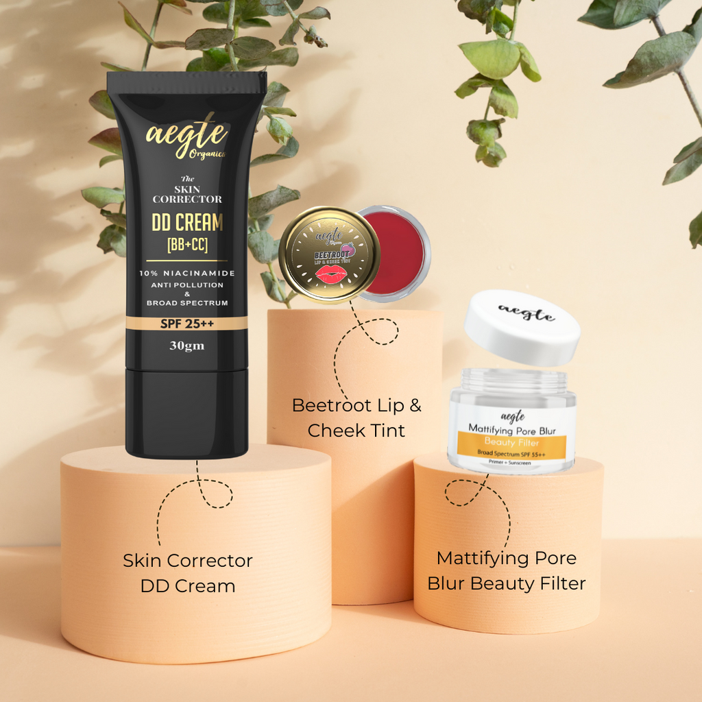 Founder's Favourites - Aegte Mattifying Pore Blur Primer + Sunscreen, Skin Corrector DD Cream & Lip and Cheek Tint
