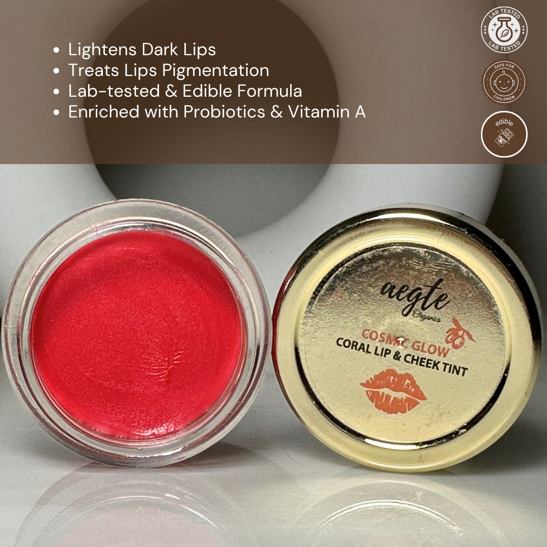 Aegte Organics Cosmic Glow Coral Lip & Cheek Tint Balm Nourish & Hydrate Dry Chapped Lips_5gm