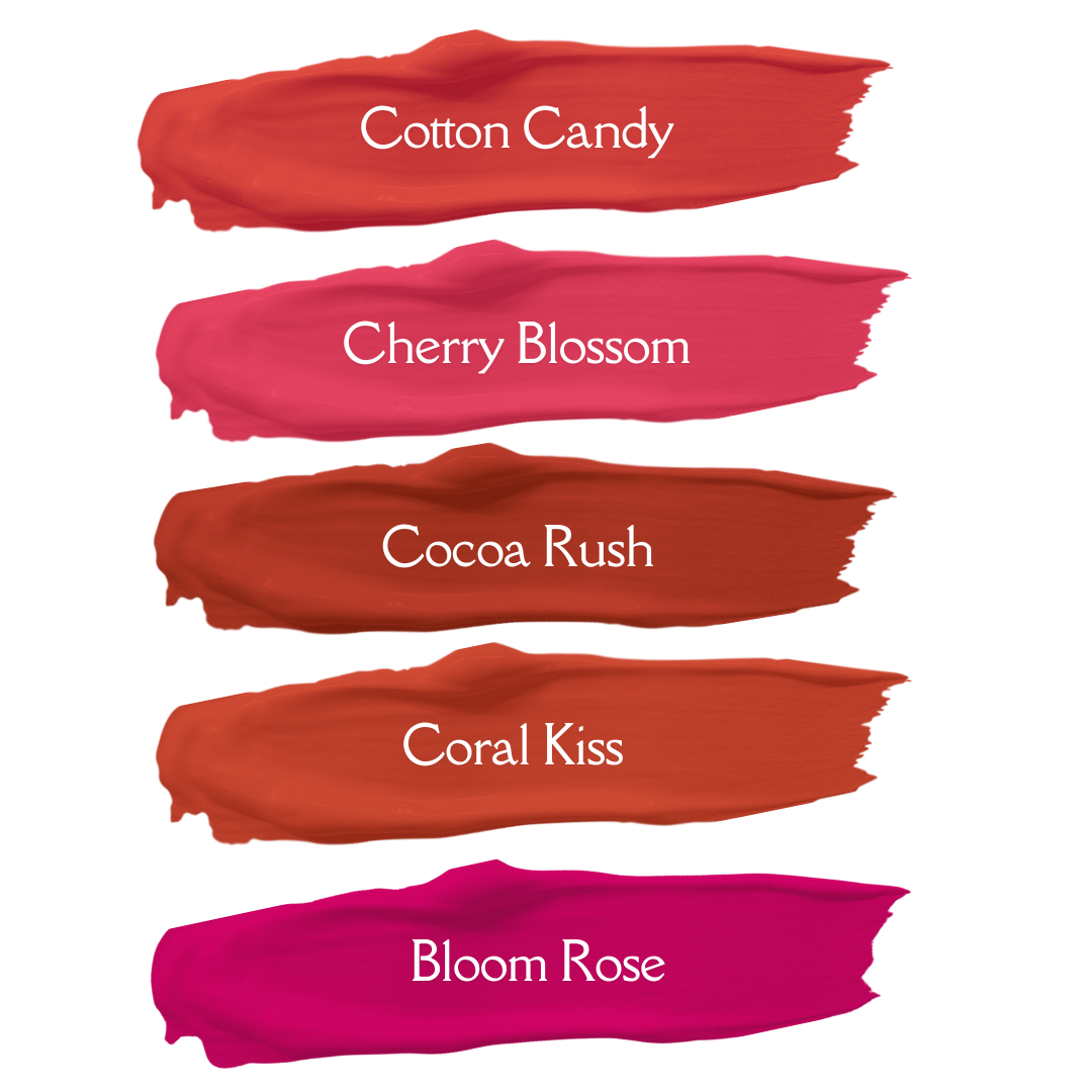 Liplicious Lead Free Mini Liquid Lipstains (Pack of 5) - 5 Shades (Cotton Candy, Cherry Blossom, Cocoa Crush, Coral Kiss & Bloom Rose)