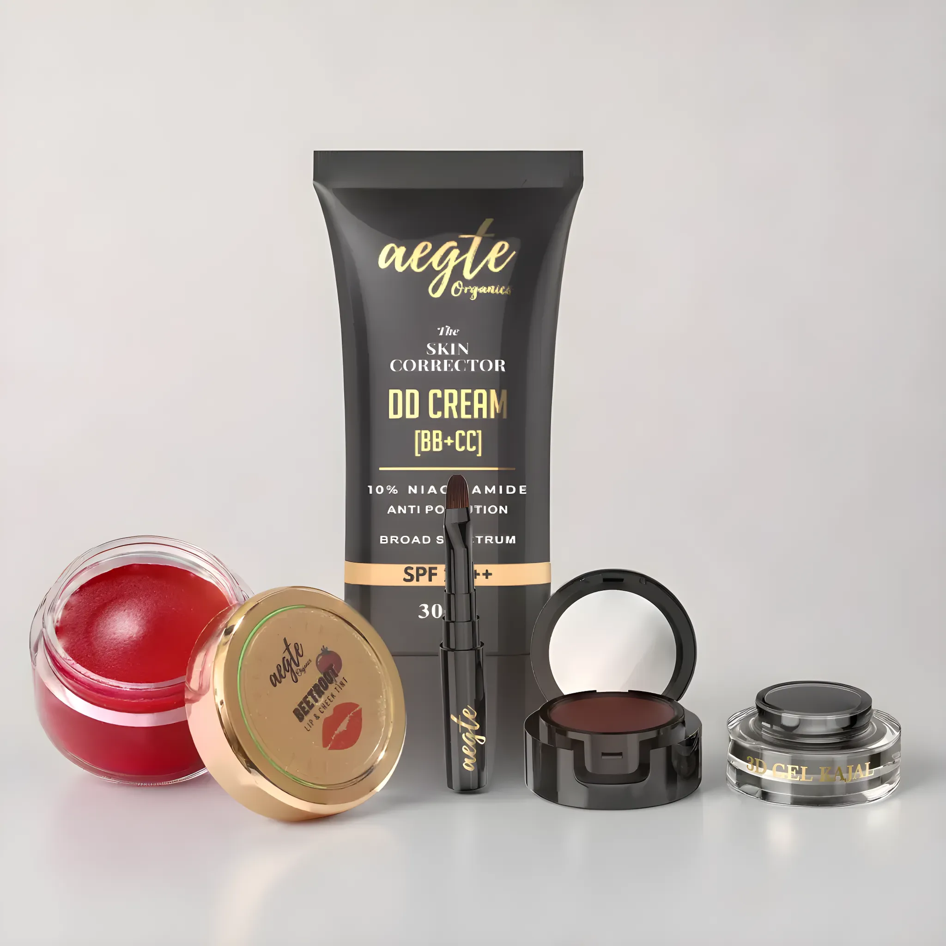 Aegte Skin Corrector DD Cream, Lip & Cheek Tint & 3D Gel Kajal