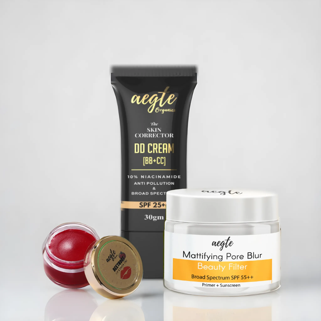 Founder's Favourites - Aegte Mattifying Pore Blur Primer + Sunscreen, Skin Corrector DD Cream & Lip and Cheek Tint