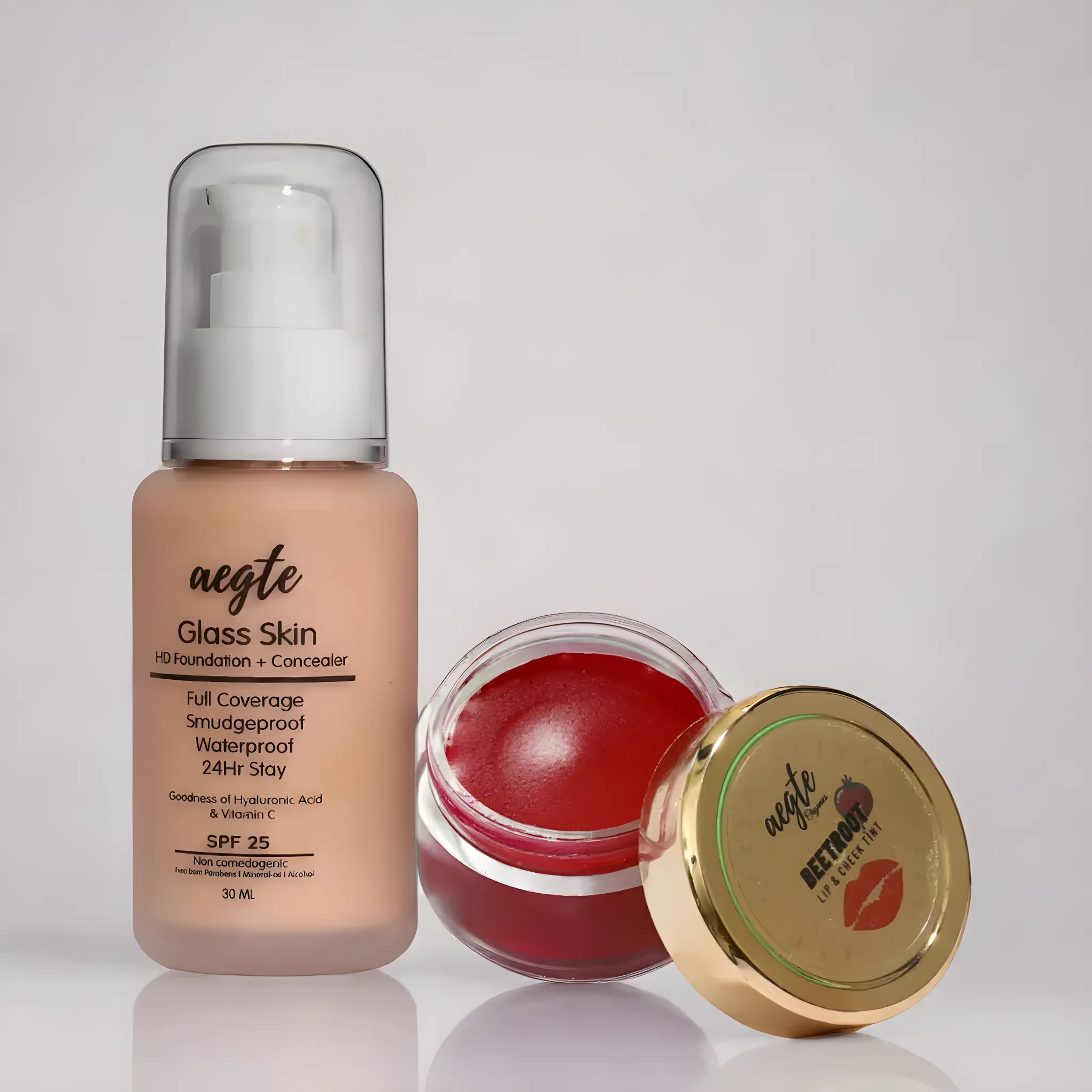 Aegte Glass Skin Liquid HD Foundation & Lip and Cheek Tint Balm