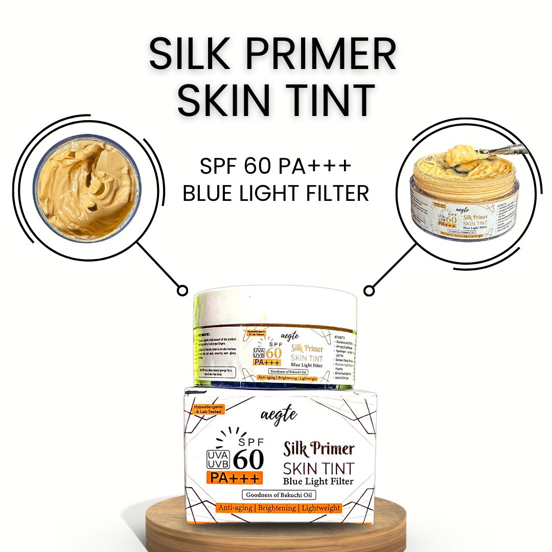 Aegte Blue Light Filter Silk Primer Skin Tint with SPF 60 PA+++ Anti-aging & Lightweight Tinted Sunscreen Hypoallergenic
