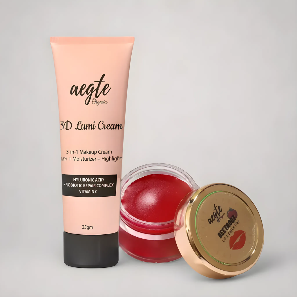 Aegte Organics Lip and Cheek Tint Balm & 3D Lumi Strobe Cream