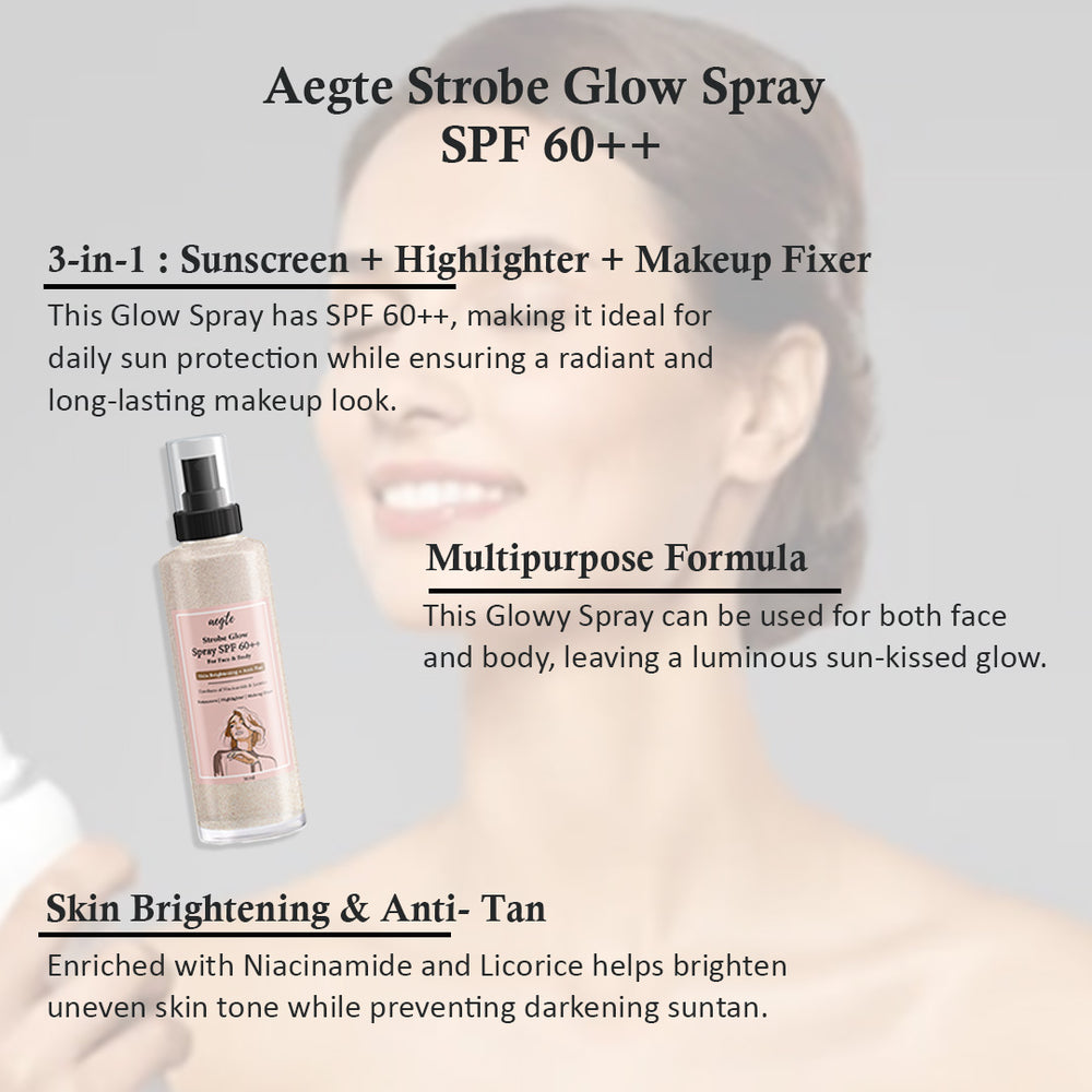 Aegte Organics Lip & Cheek Tint Balm, Skin Corrector DD Cream, 3 in 1 Strobe Glow Spray SPF 60++,  Mattifying Pore Blur Beauty Filter Primer + Sunscreen &  360° Protect Jelly Tinted Lip Lightening Treatment Balm SPF 30++