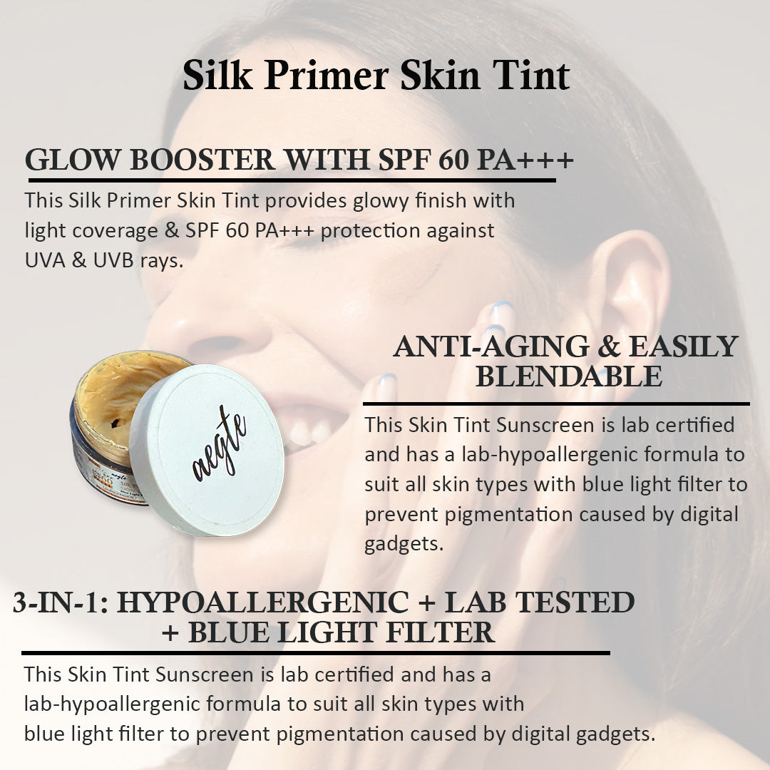 Aegte Blue Light Filter Silk Primer Skin Tint with SPF 60 PA+++ Anti-aging & Lightweight Tinted Sunscreen Hypoallergenic